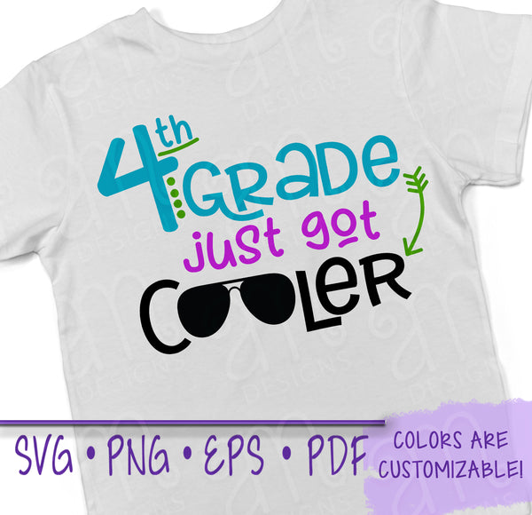 Back to school, Svg, SVG designs, School svgs, svg files for cricut, cool fourth grade, cool 4th grade, fourth grade just got cooler, school