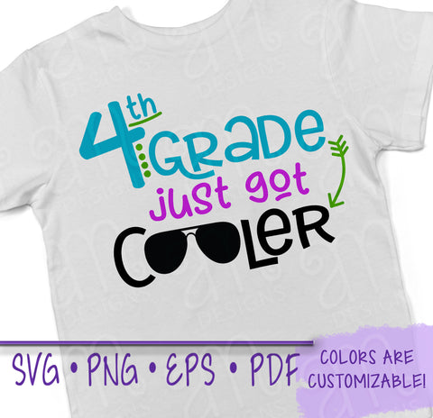 Back to school, Svg, SVG designs, School svgs, svg files for cricut, cool fourth grade, cool 4th grade, fourth grade just got cooler, school