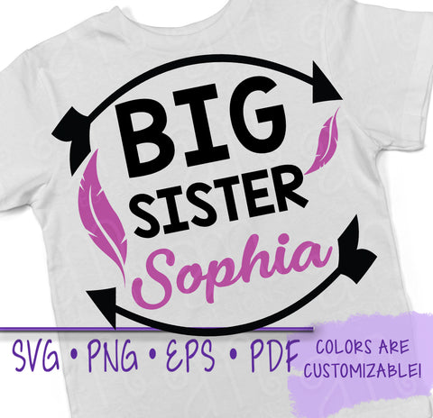 Big Sister Shirt, Custom Sister Shirt, Custom Name Svg, Name svg, daughter SVG, feathers svg, custom svg