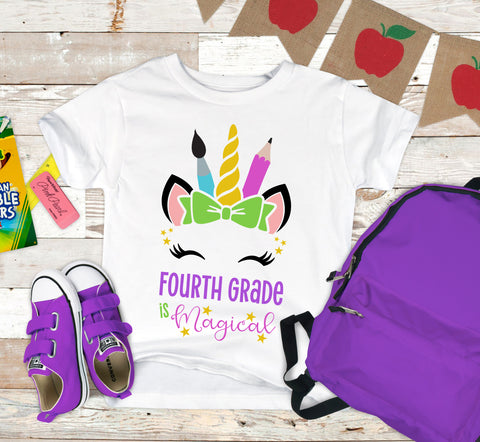 4th grade, back to school, fourth grade svg, fourth grade is magical, svg for first day, unicorn face svg, school unicorn, grade 4 svg