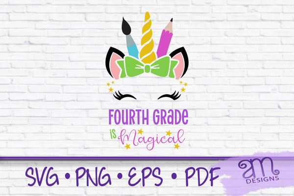 4th grade, back to school, fourth grade svg, fourth grade is magical, svg for first day, unicorn face svg, school unicorn, grade 4 svg