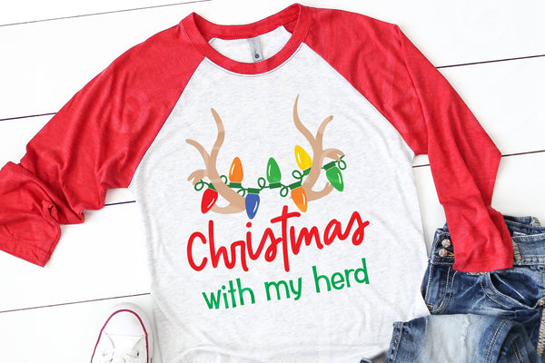 Christmas with herd svg, christmas svg, with my herd svg, SVG, family christmas svg, antlers svg, Family svg